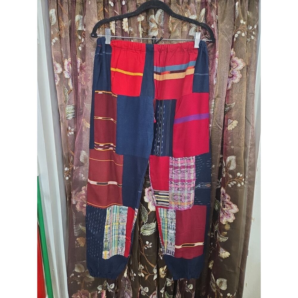 Womens Patchwork Boho Pants Joggers Medium Tie String - Picture 13 of 13